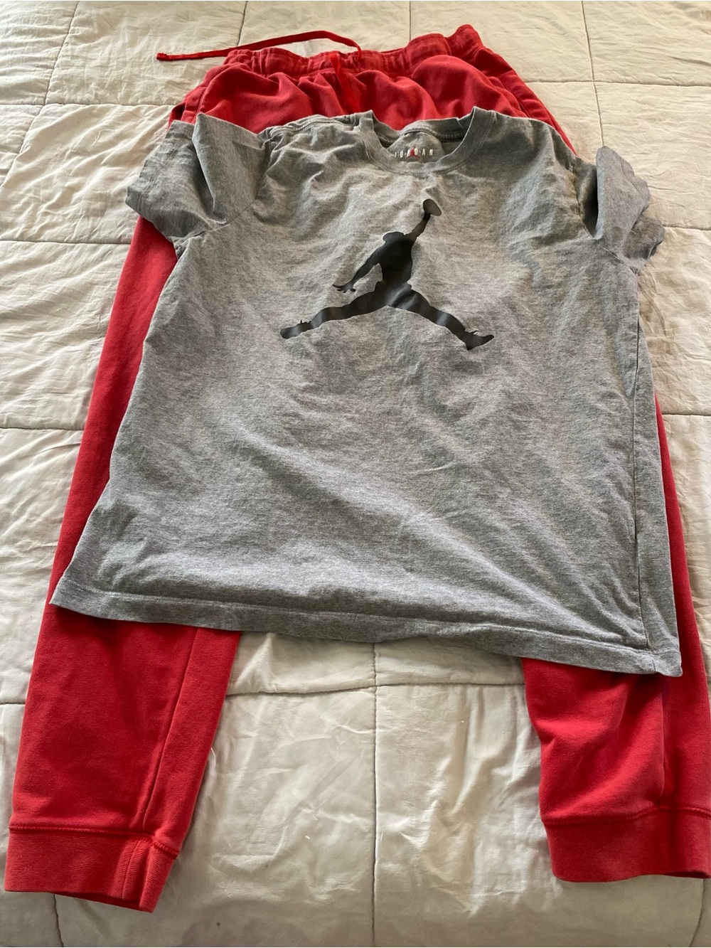 Jordan Red Joggers with Gray Jordan Tee